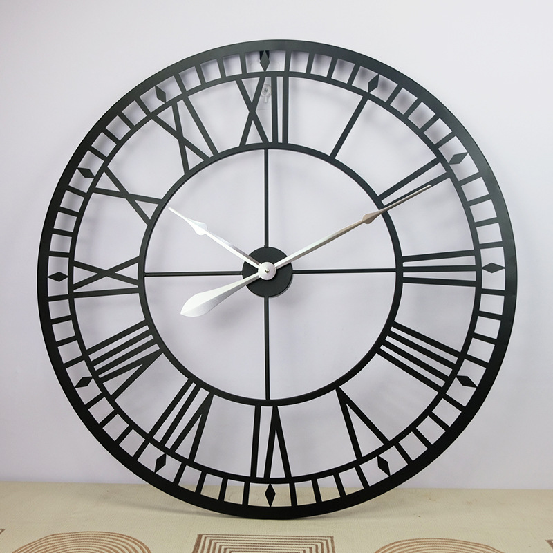 定制大尺寸创意铁艺挂钟 美式复古客厅厨房装饰钟表罗马挂钟批发
