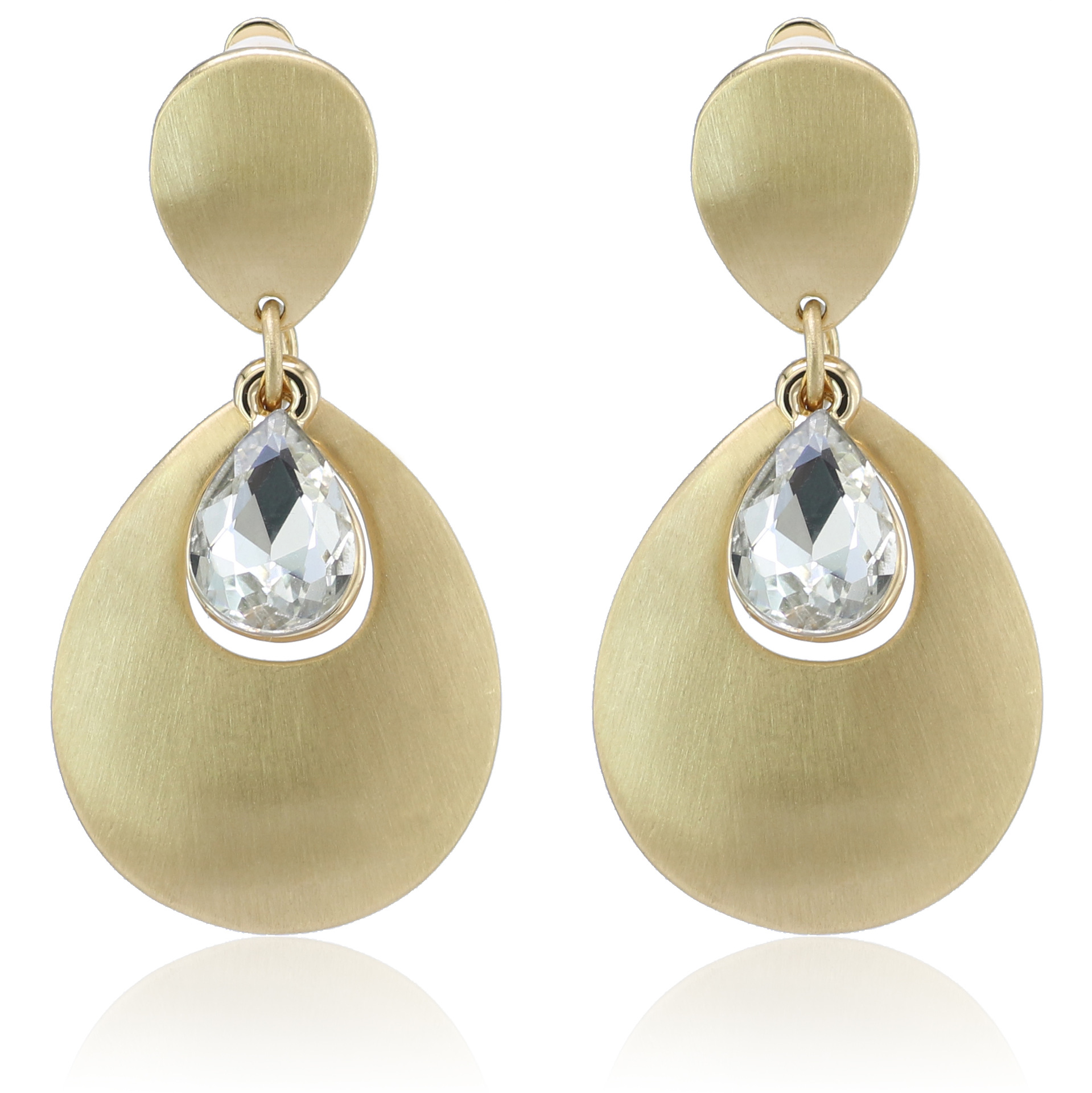 跨境亚马逊耳环朋克风水滴玻璃环保锌合金耳夹女士流行摇摆耳坠