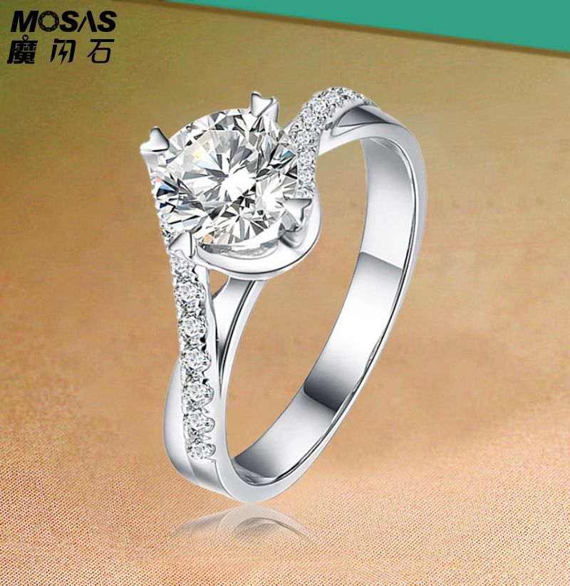 正品def色18k金豪华莫桑钻石戒指1-2克拉群镶碎钻结婚女定钻戒制