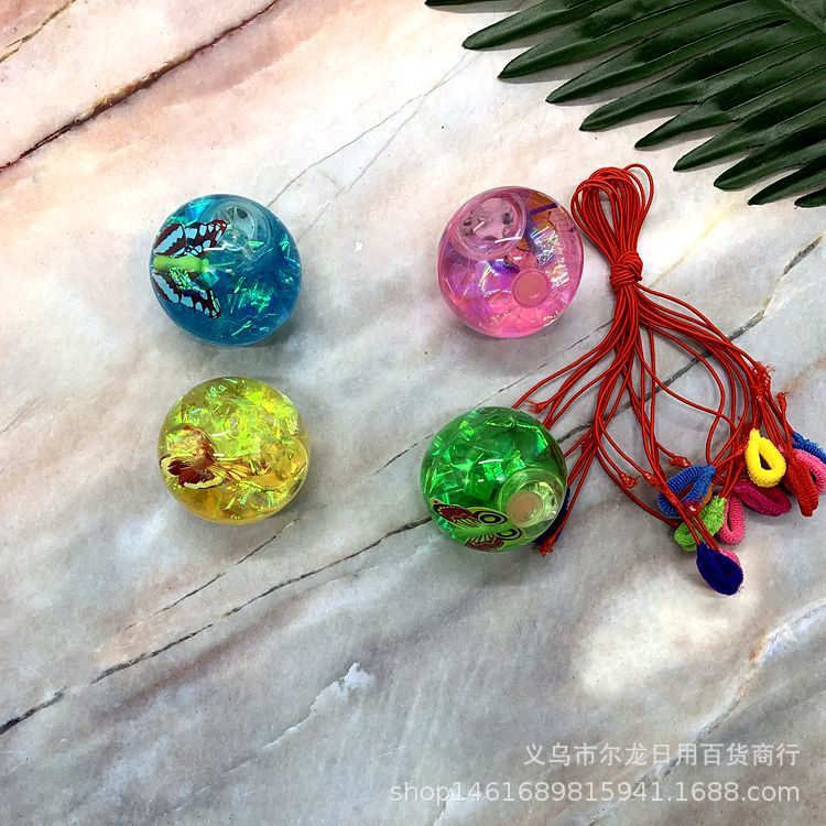 Stall Hot Sale Toys 5.5 with Rope Glowing Bounce Ball Luminous Crystal Ball Luminous Children's Toys Two Yuan Store