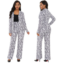 亚马逊 EBay 独立站职业女装 优雅性感两件套 蛇纹印花西装裤套装