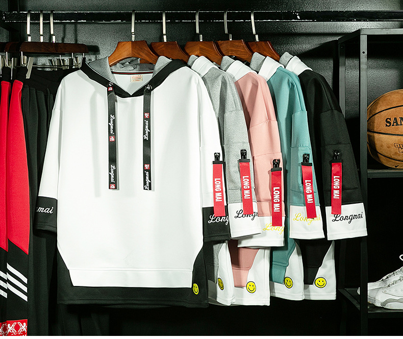 男士连帽短袖t恤男衣服潮牌潮流宽松学生带帽七分半袖卫衣男t体恤