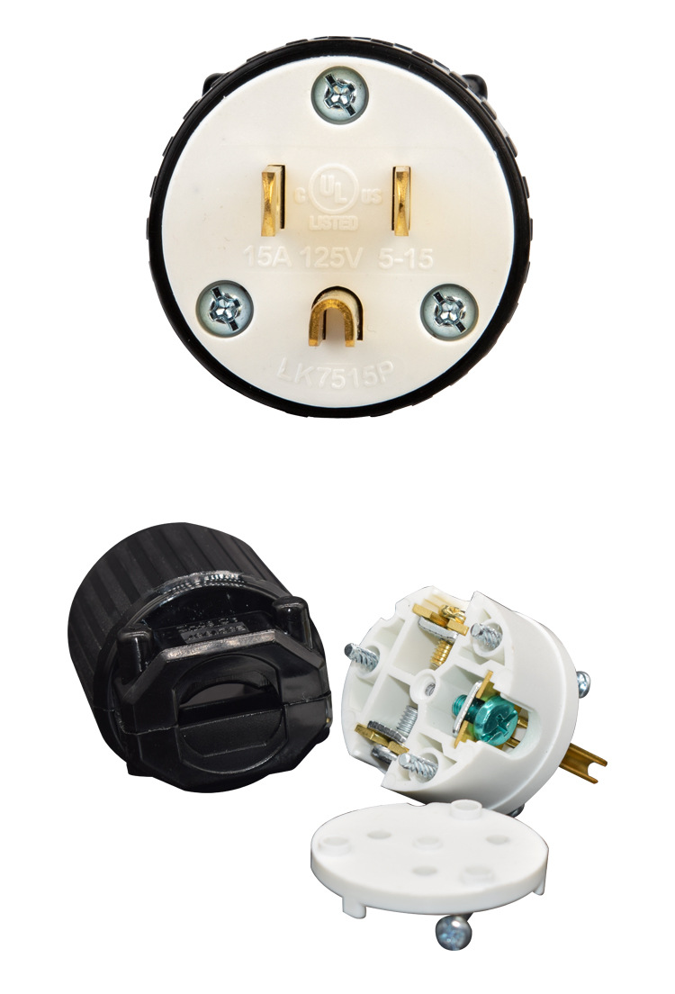 美标nema 5-15p装配式工业插头数控机床免焊接大功率头15a 125v