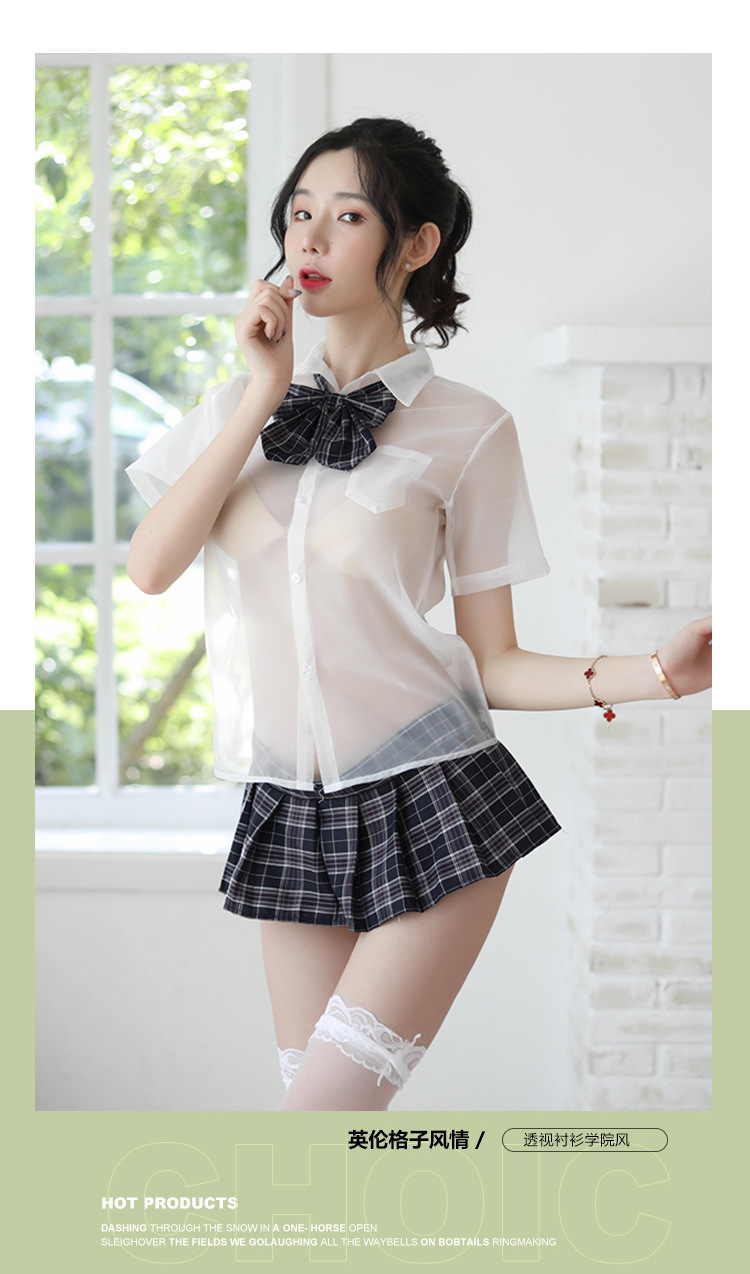 媚芝兰小清新少女性感透明学生装百褶短裙日系jk制服诱惑睡衣套装