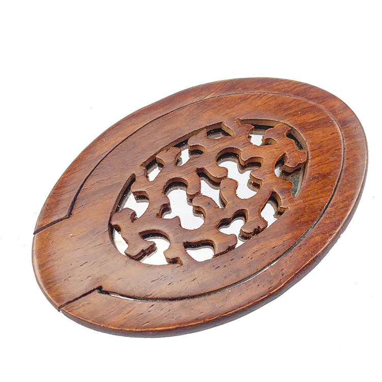 折叠女式镜子厂家批发新款鸡翅木复古女士便携式仿古檀木折叠镜子