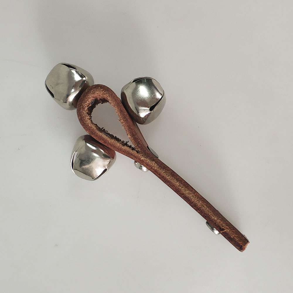 三铃牛皮手摇铃 咖啡色 儿童玩具 乐器 奥尔夫小乐器 打击类乐器