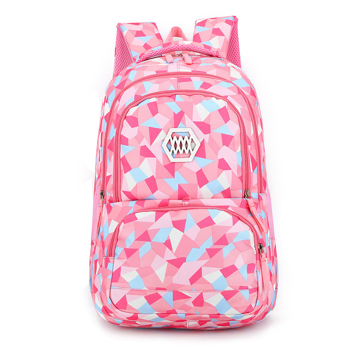 几何图案大号女孩双肩书包小学生3-4-6年级 儿童护脊减负8-12周岁