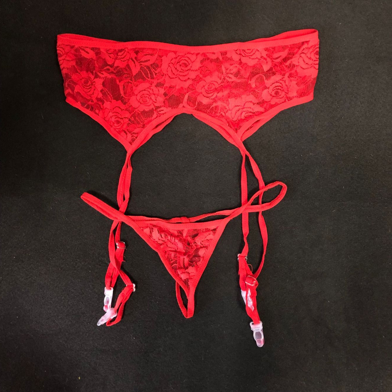 情趣内衣女蕾丝吊带袜加t内裤套装 丁字裤性感诱人长筒袜丝袜网袜