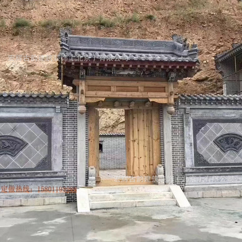 庭院双面仿古门楼 木质垂花门头 二进彩绘门楼制作 中式装饰批发