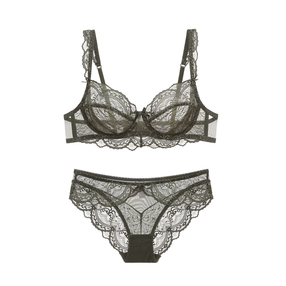 一件代发大胸欧美蕾丝透视薄文胸套装女士胸罩蕾丝大码内衣-阿里巴巴