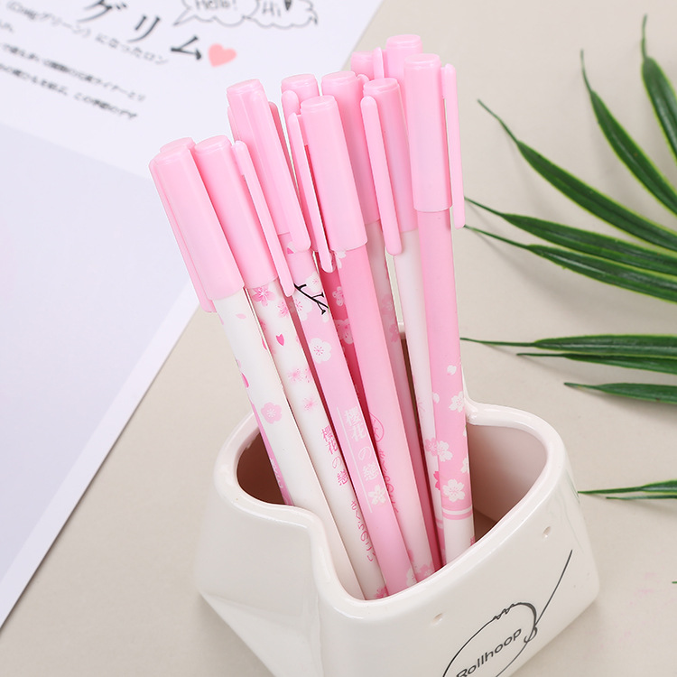 卡通学生樱花中性笔可爱文字花瓣水笔创意文具粉色少女系列中性笔