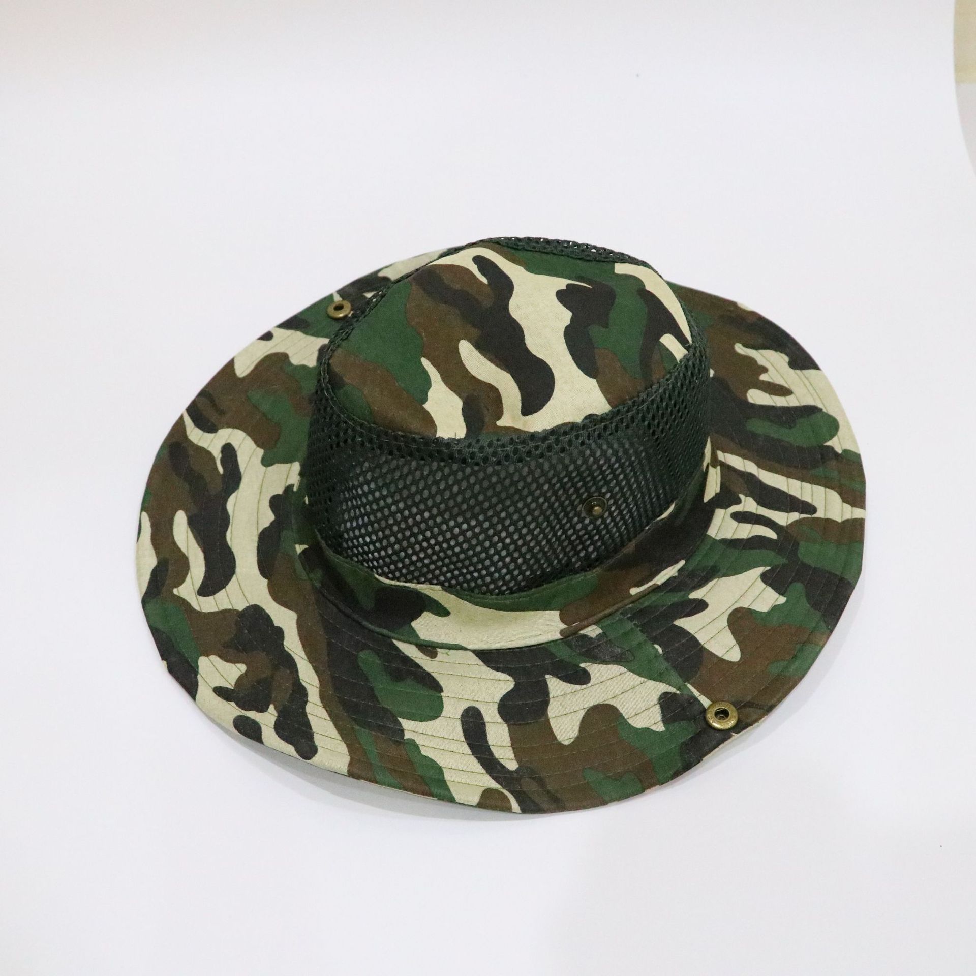 户外迷彩网布渔夫帽 钓鱼丛林徒步登山遮阳帽 韩国奔尼帽