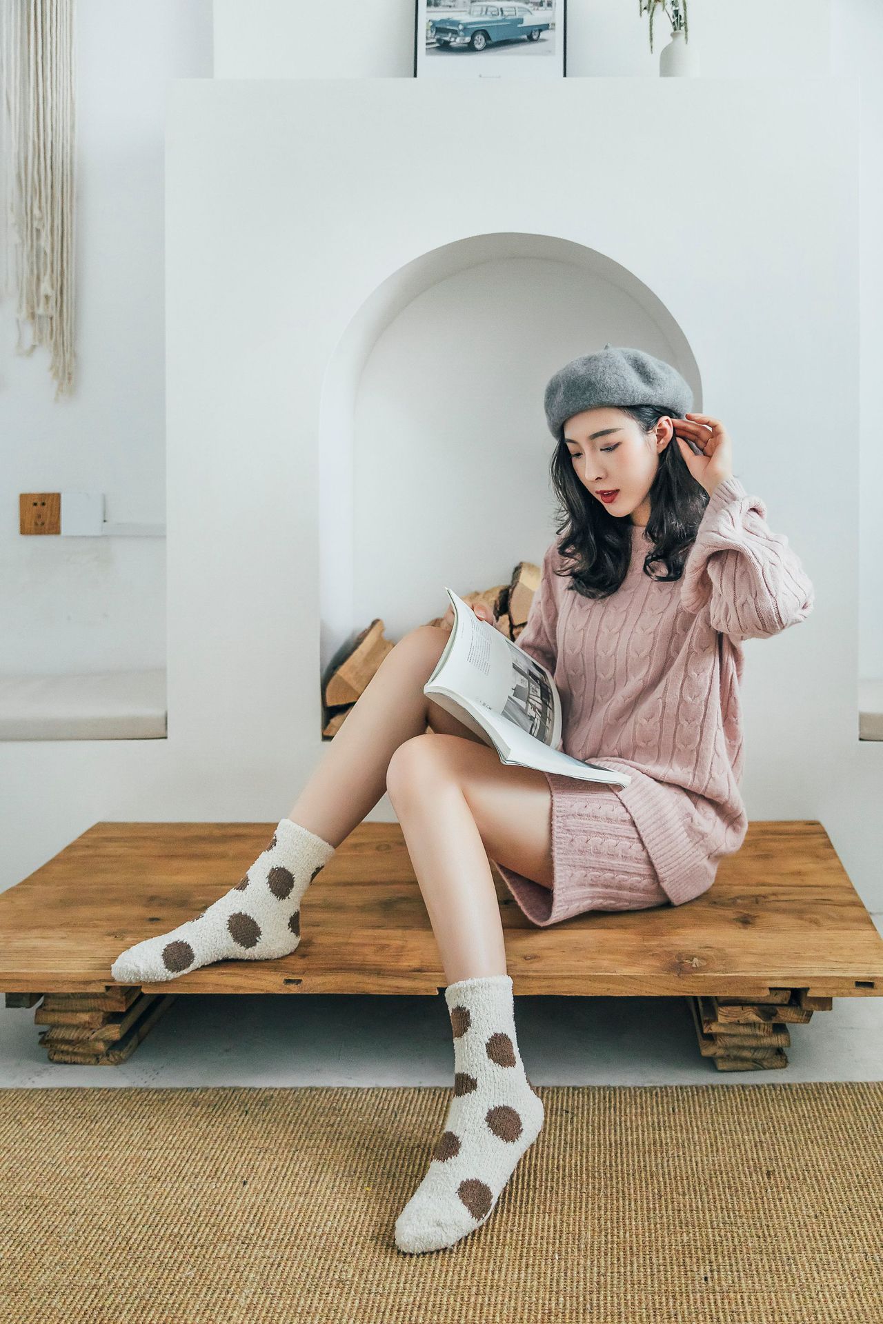 uncle wennie加厚保暖女袜子大波点圆点珊瑚绒半边绒地板袜睡眠袜