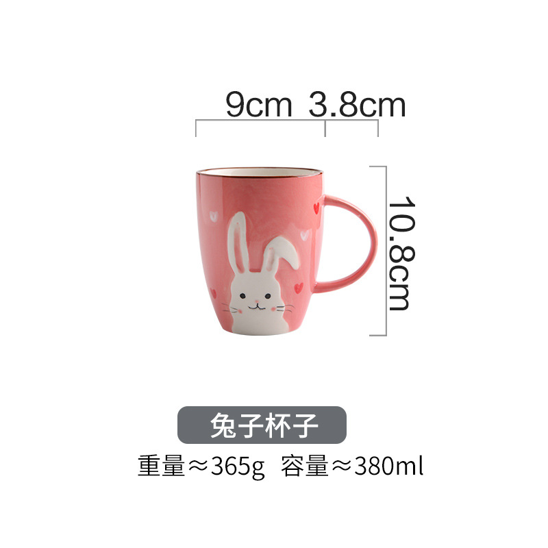 Nordic Trending Cartoon Creative Animal Rabbit Monkey Bear Deer Ceramic Bowl Plate Water Cup Spoon Children's Tableware Set Household