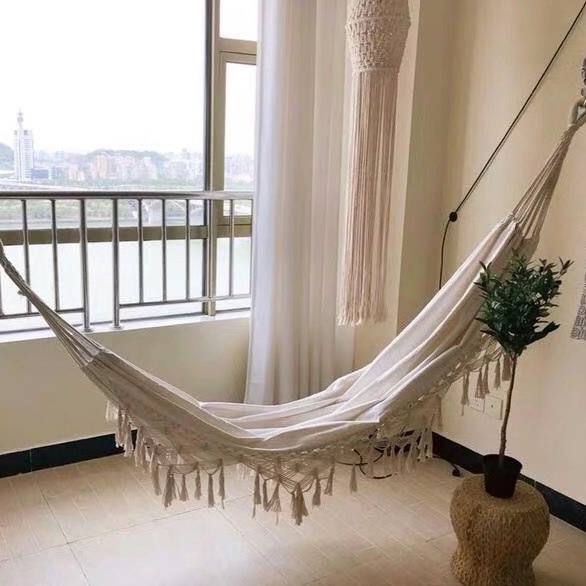 INS Tassel Double Canvas Hammock Boho Photography Props Outdoor Indoor Outdoor Hammock