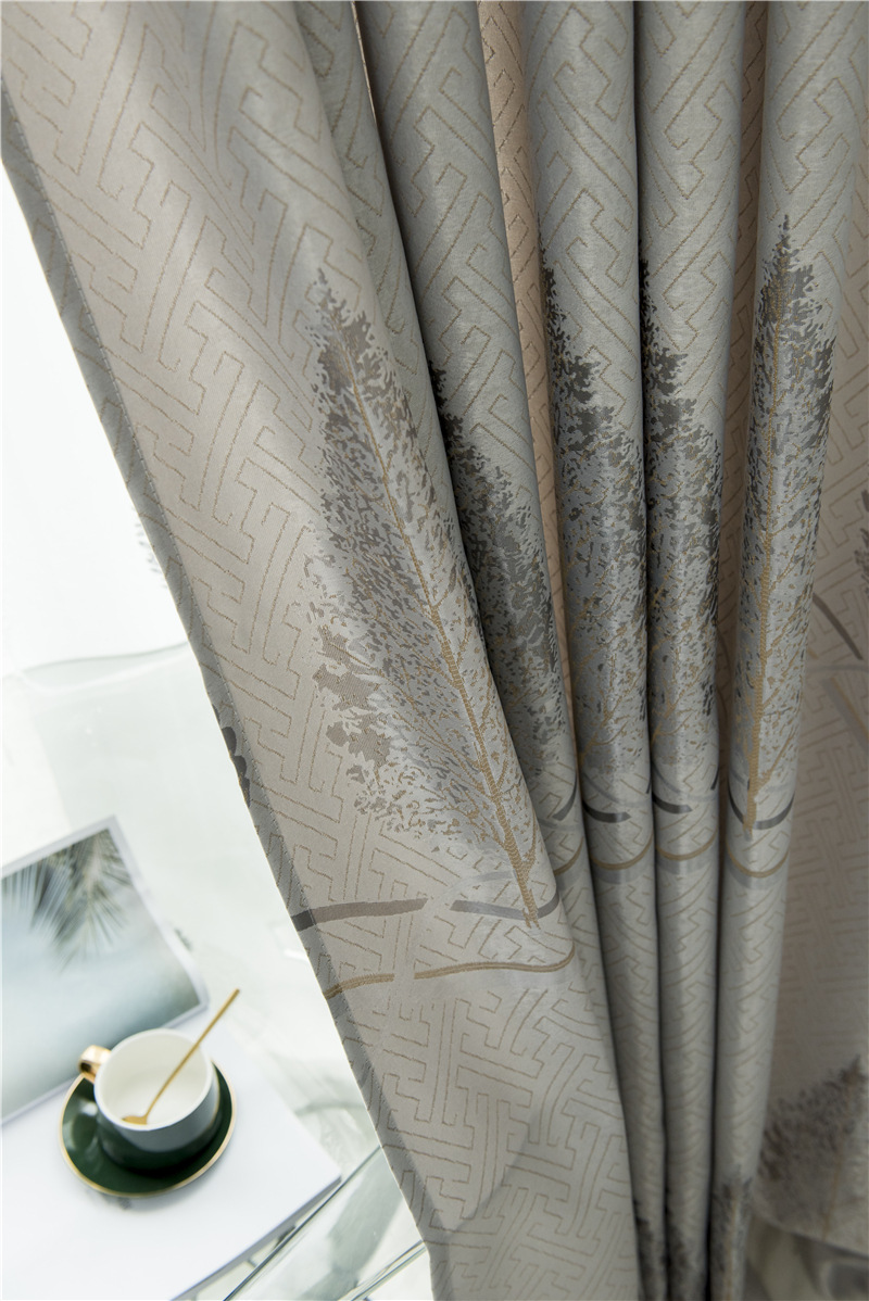 批发提花遮光窗帘布树叶飘带金丝纺提花双面布客厅卧室阳台窗帘