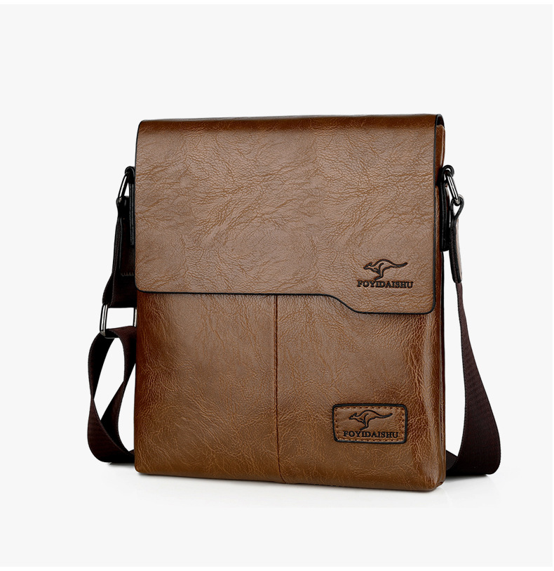 袋鼠男包单肩包男士韩版竖款潮商务休闲男式斜挎包速卖通一件代发