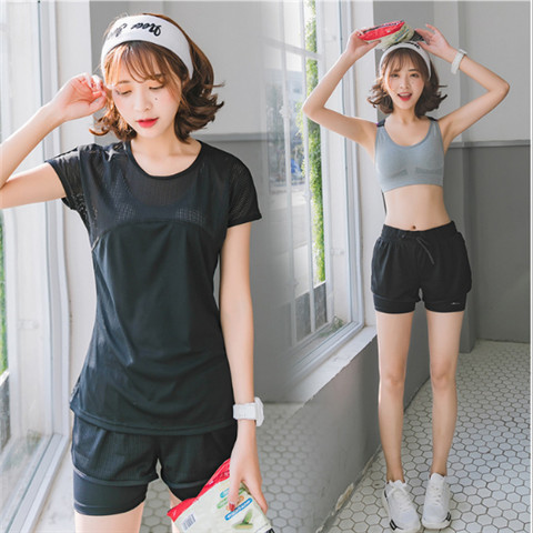 Korean Style Summer Sports Set Three-Piece Set Women's Running Mesh Yoga Suit Field Fitness Suit One Piece Dropshipping