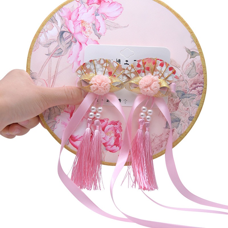 d800古代汉服头饰扇子发夹流苏飘带古装配饰中国风女生