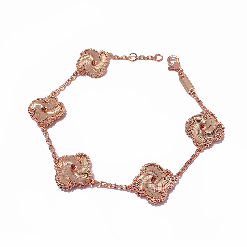 【08】外贸热销铜镀金首饰货源 幸运大风车玑镂雕花五花手链三色