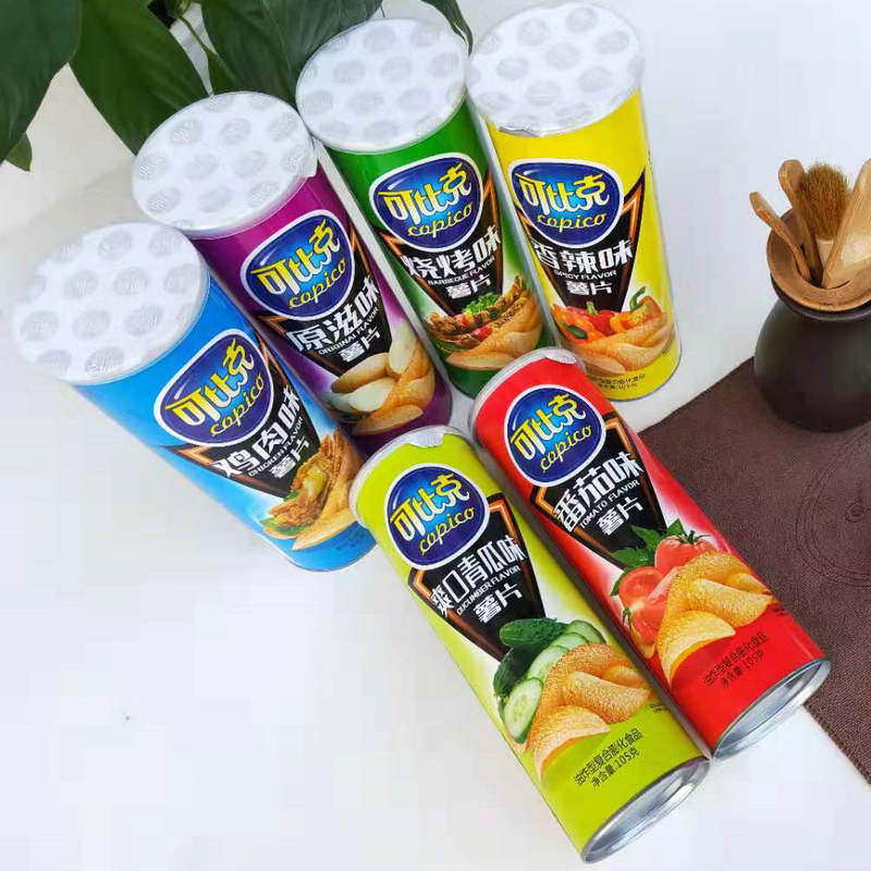 可比克105g罐装薯片 桶装多种口味休闲小吃零食品 马铃薯膨化批发