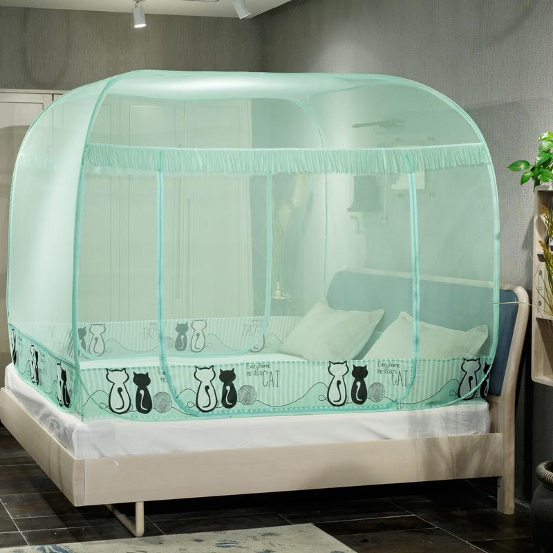 工厂直供折叠式免安装蚊帐自动三开门方顶蚊帐 1.51.8m米床蒙古包