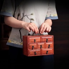 红檀木中式手提式首饰盒装饰珠宝箱实木质仿古抽屉手饰品收纳盒子
