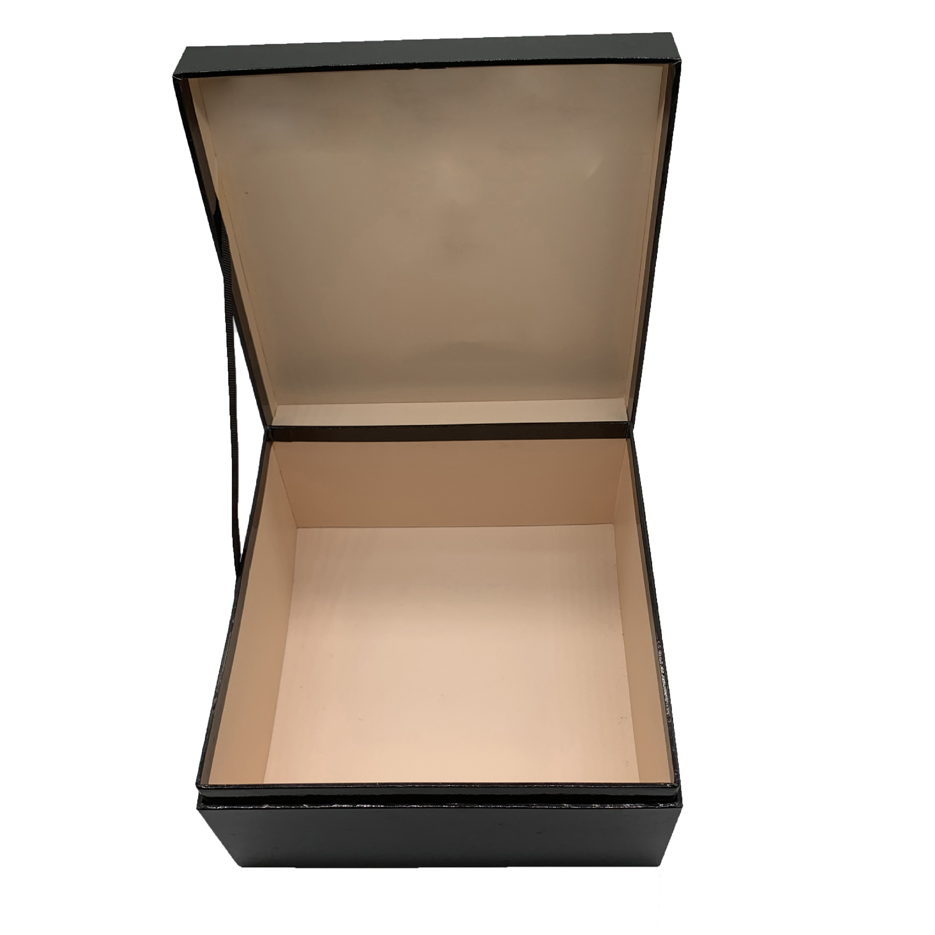 深圳厂家定制黑色充皮纸翻盖包装盒连体天地盖烫银烫金定制包装