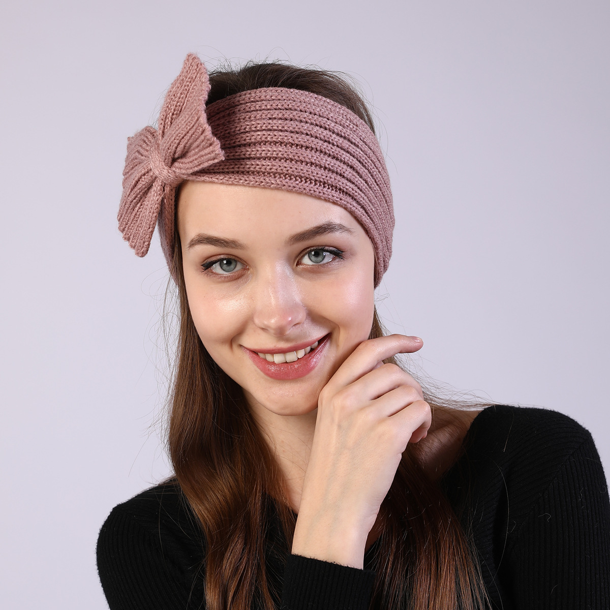 欧美外贸新款蝴蝶结针织发带秋冬女士发饰头套 弹性毛线保暖发箍