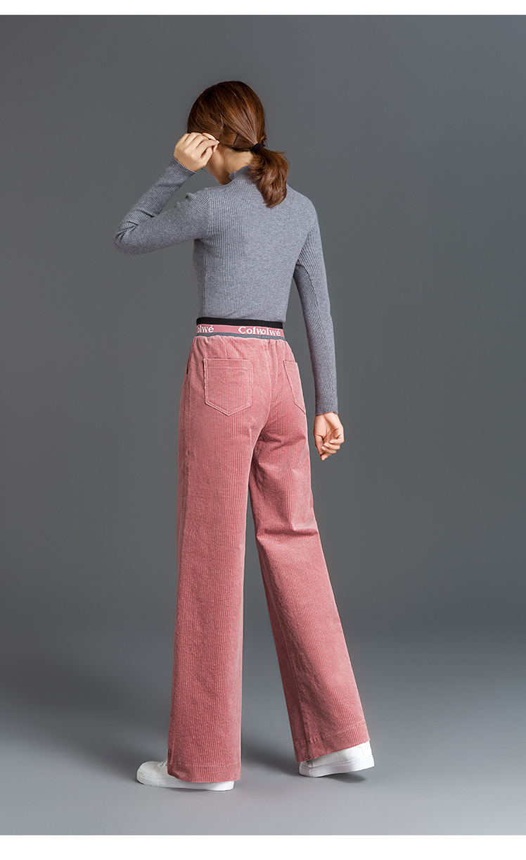 现货2020新款条绒阔腿裤 高腰灯芯绒休闲裤 女坠感冬款女裤一件代发