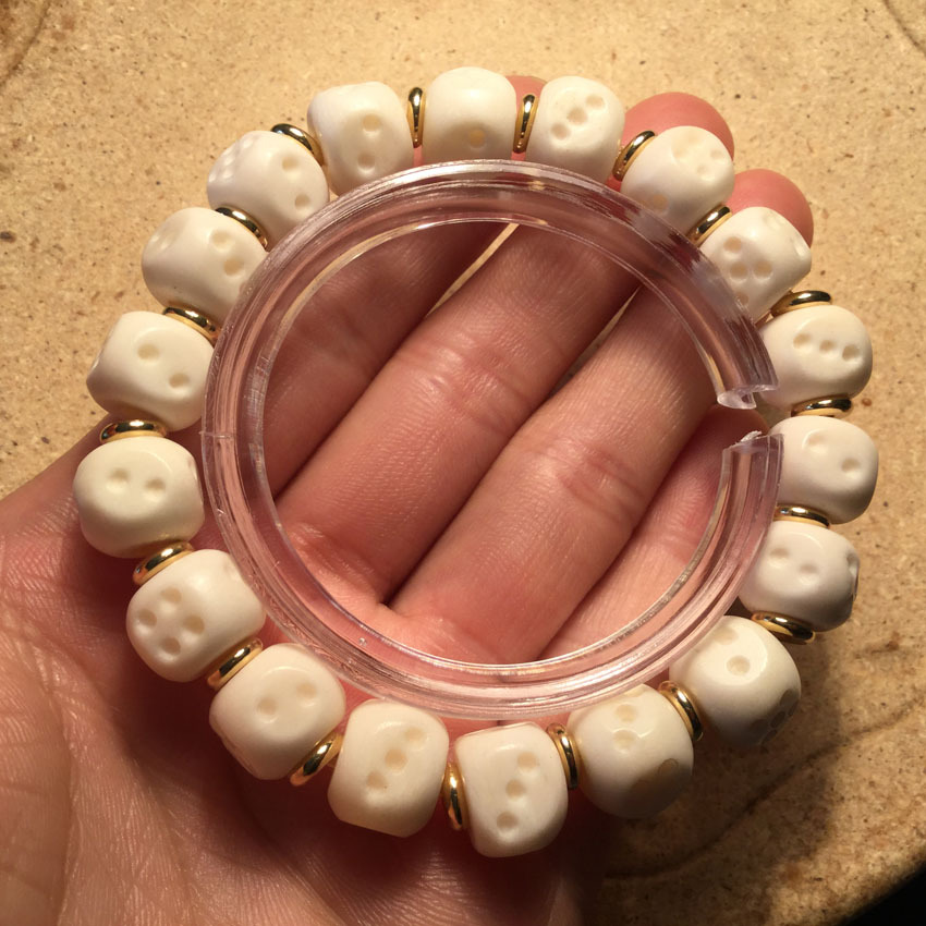 天然鹿骨雕刻骰子单圈手串 招财手链 鹿骨佛珠念珠情侣文玩手串