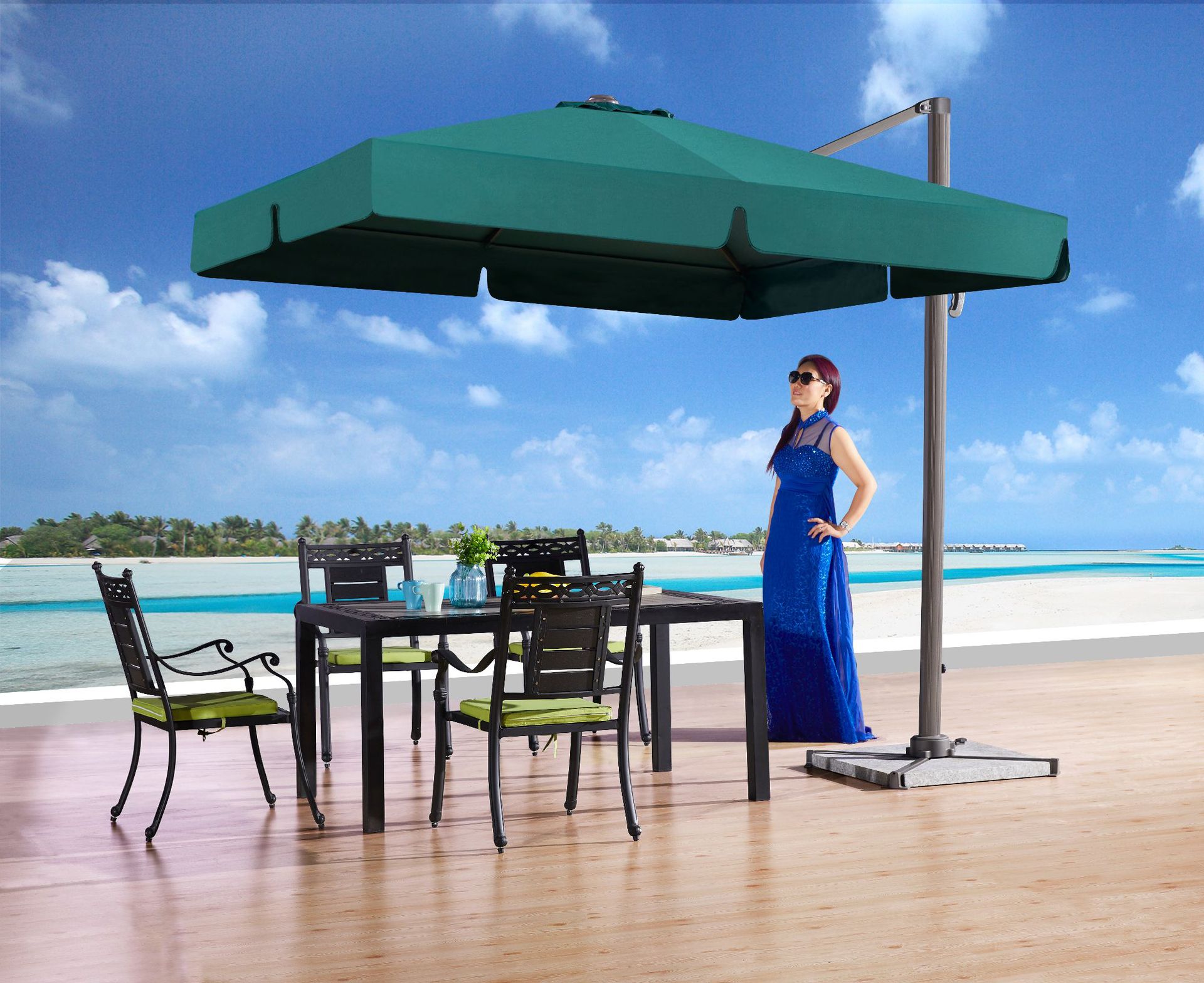 户外遮阳伞酒吧露台侧立伞物业保安岗台伞360度旋转罗马伞