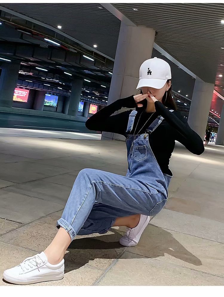 网红背带裤女2019新款潮流时尚九分裤韩版休闲宽松显瘦牛仔裤子潮