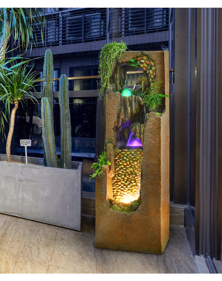 中式木桩流水喷泉风水轮招财室内办公室景观客厅玄关装饰落地摆件