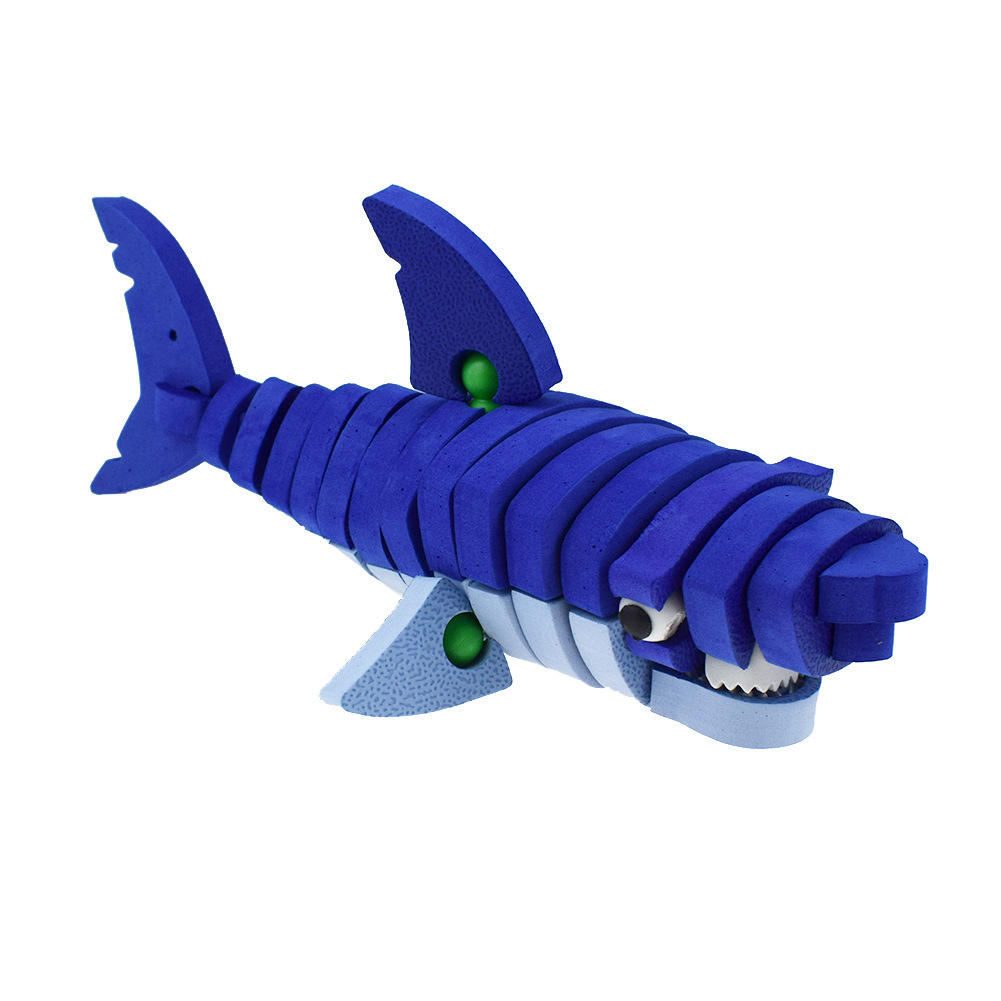 新奇特eva益智拼插鲨鱼3d立体拼图模型拼装益智玩具跨境专供