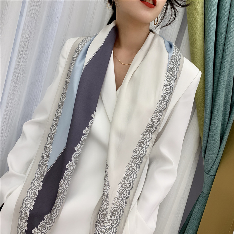 Korean New Small Scarf Decorative Scarf Big Diamond Scarf Amazon Pointed Rhombus Imitation Silk Printed Scarf