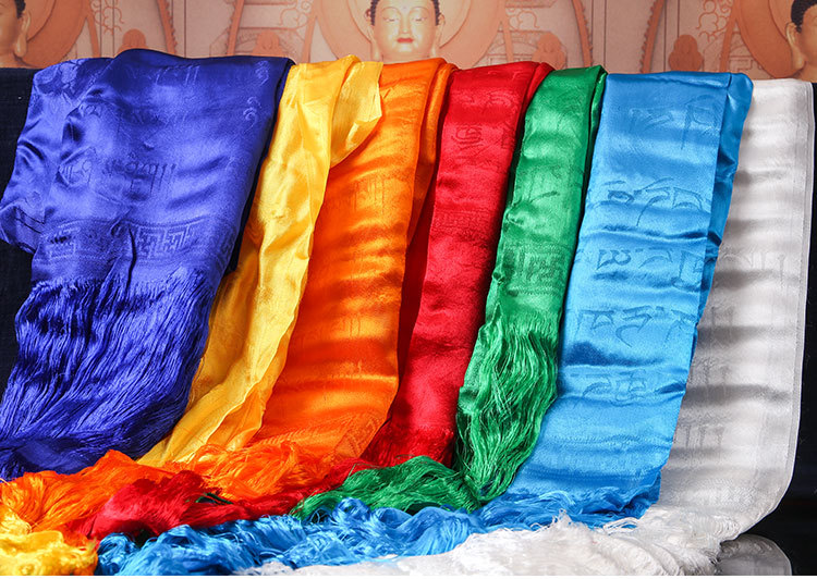 真丝哈达藏族饰品七彩提花吉祥礼物 300*58cm批量发5色可选