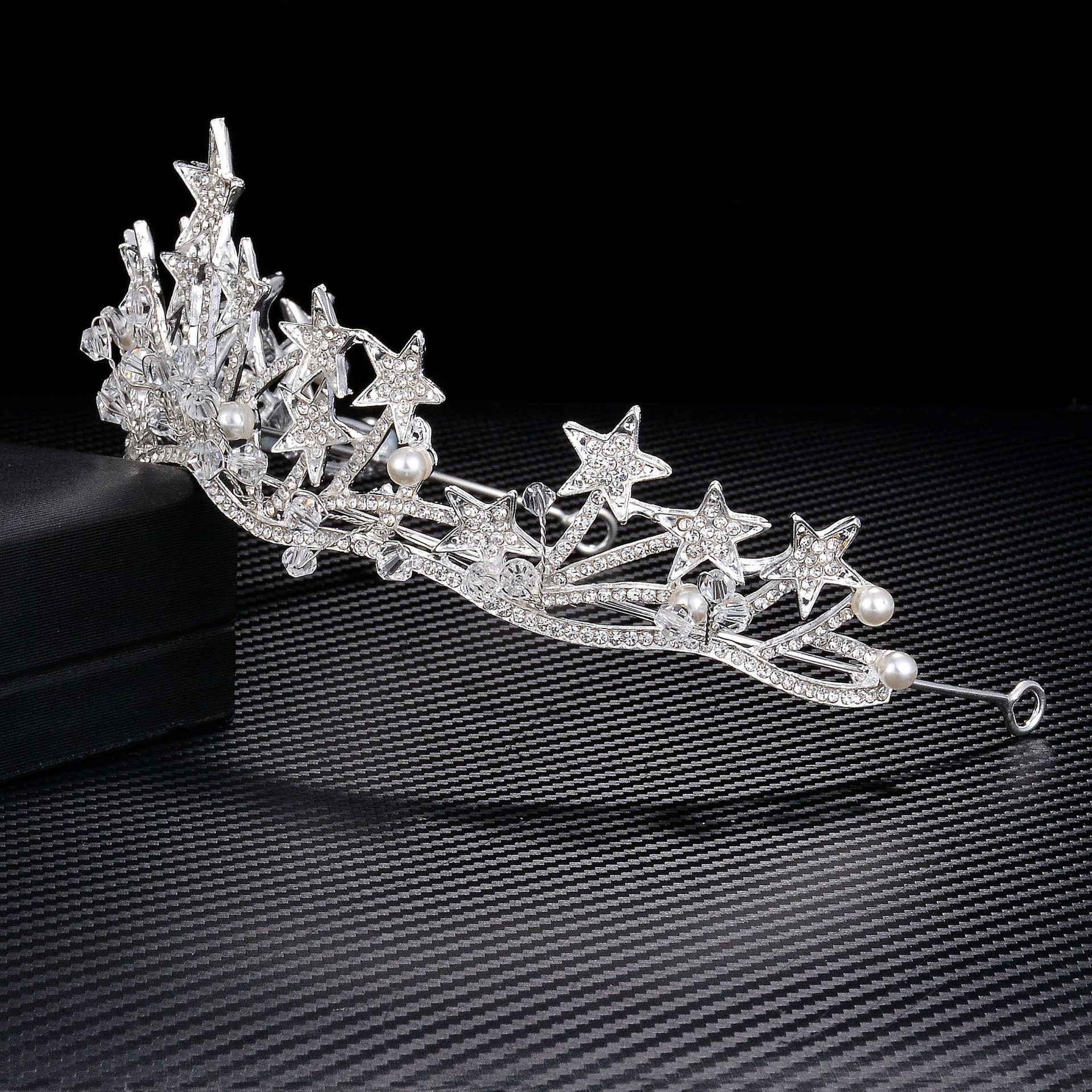 结婚头饰银色王冠树枝火焰晚宴发饰新娘皇冠摄影配饰高档珍珠皇冠