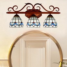 欧琈蒂凡尼创意彩色玻璃浴室镜前灯美式走廊酒吧餐厅三头壁灯