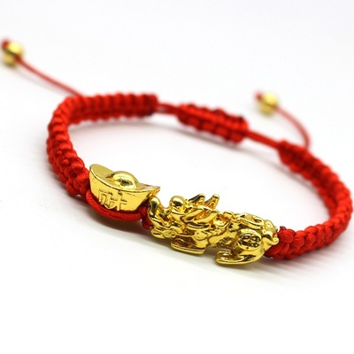 仿黄金招财红绳貔貅手链本命年新年手饰转运珠元宝男女手串饰品