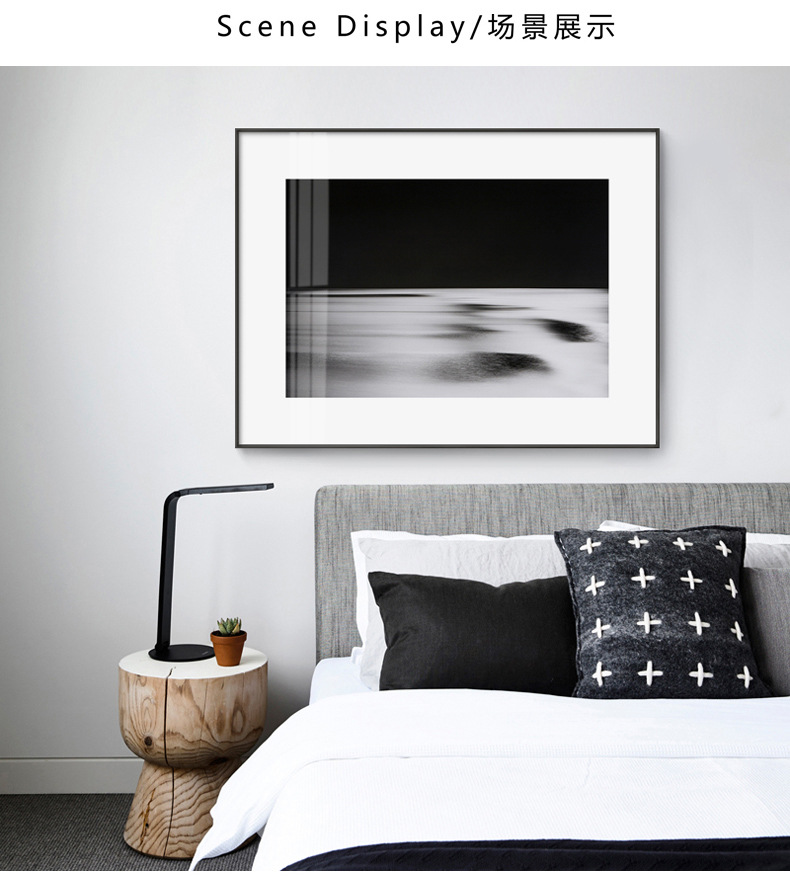 杉本博司大师现代极简约摄影样板房民宿背景墙壁画黑白装饰画海景