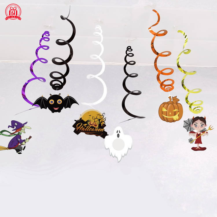 Cross-Border Supply Halloween PVC Spiral Charm Witch Spider Pumpkin Ghost Party Decoration Supplies Hanging Ornaments