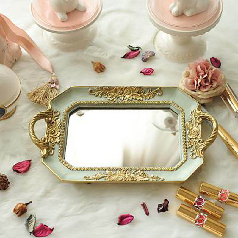 tray resin distressed golden carved binaural desserts cake exquisite decoration makeup storage photo props