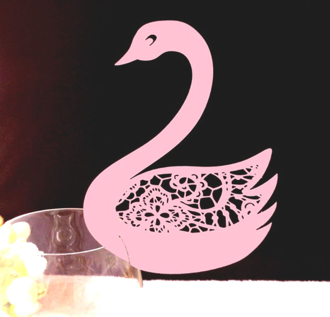 姓名席位卡 激光镂空 蕾丝小鸭子杯卡 心形桌卡纸花边 节日纸插卡