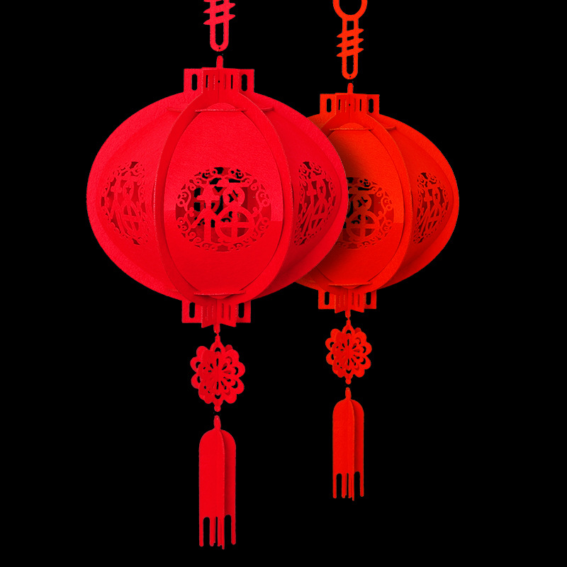 批发春节用品新年装饰无纺布宫灯毛毡制品立体福字灯笼挂件大