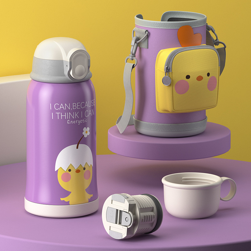 Good-looking Smart Children's Thermos Mug Student Water Cup Cute Cartoon with Cup Cover Bottle for Children Straw Internet Celebrity Cup