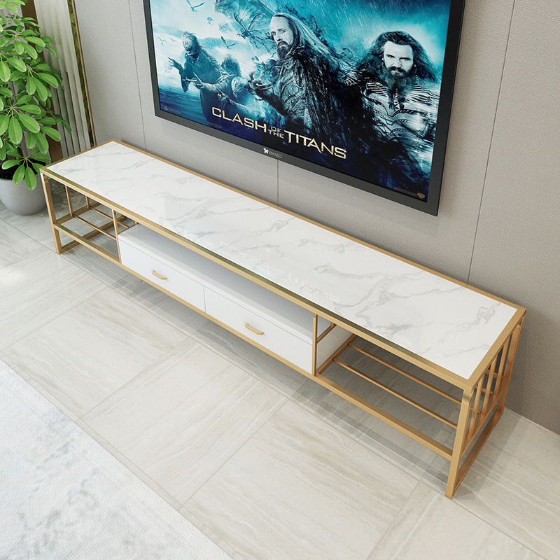 北欧大理石长方形电视柜酒店卧室书房视听柜金色大理石落地式柜子