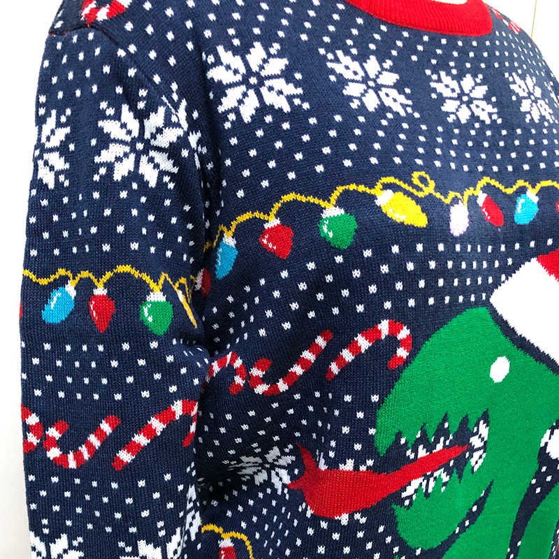 Foreign Trade Export European and American Christmas Sweater Men's and Women's Jacquard Dinosaur Sweater Pullover Snowflake Sweater