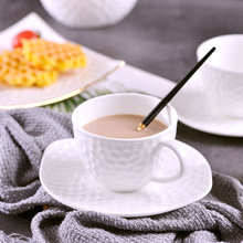 景德镇骨质瓷咖啡杯碟子套装高档纯白色浮雕欧式陶瓷牛奶杯花茶杯