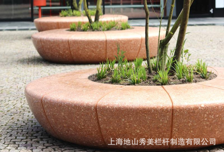 上海水磨石花坛坐凳水泥水磨石树池景观异形立面水磨石定制
